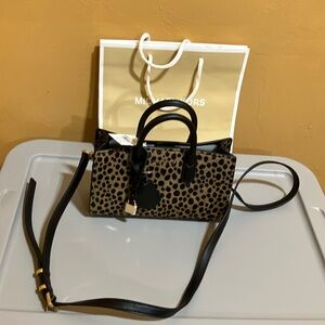 Michael Kors Extra Small Husk Cheetah Print Calf hair & lblack leather bag